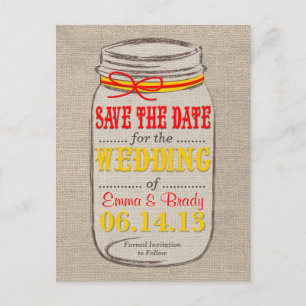 Rustikale Sonnenblumen und Mason Jar Save the Date Ankündigungspostkarte