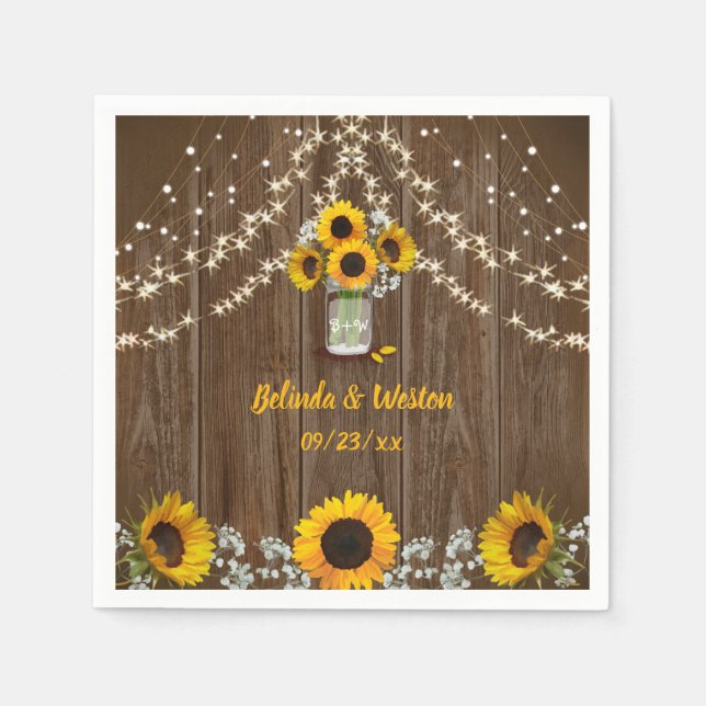 Rustikale Sonnenblumen und Mason Jar Wedding Serviette (Vorderseite)