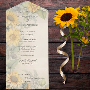Rustikale Sonnenblumen und Reben All In One Einladung