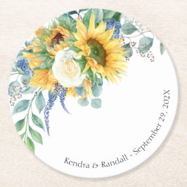 Rustikale Sonnenblumen und Rose Blumenzehen Runder Pappuntersetzer