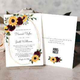 Rustikale Sonnenblumen und Rose QR Code Hochzeit Einladung