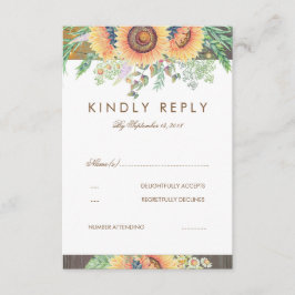 Rustikale Sonnenblumen und RSVP-Karte für Holzverh RSVP Karte