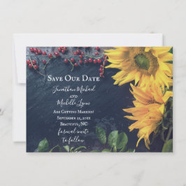 Rustikale Sonnenblumen und Schiefer Rettete unser Einladung