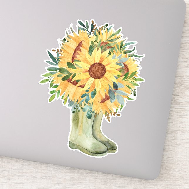 Rustikale Sonnenblumen und Stiefel Aufkleber (Detail)