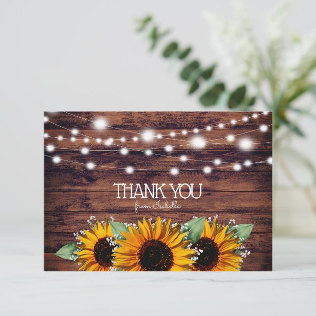 Rustikale Sonnenblumen und Twinkle Lights Vielen D Dankeskarte (Stehend Vorderseite)