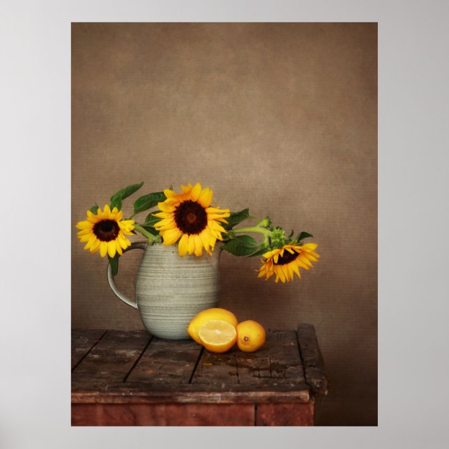 Rustikale Sonnenblumen und Zitronen Poster (Vorne)