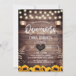 Rustikale Sonnenblumen Vintage Laternenquinceanera Einladung