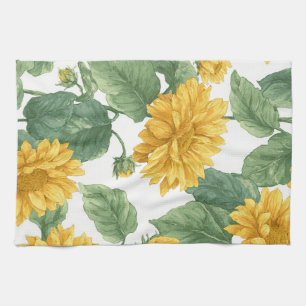 Rustikale Sonnenblumen-Watercolor-Blumen-Farmhouse Geschirrtuch