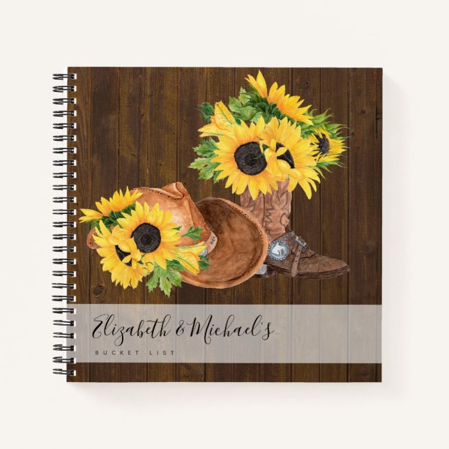 Rustikale Sonnenblumen Western BUCKET LISTE Notizbuch (Vorderseite)