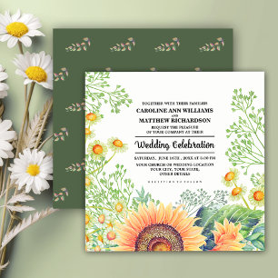 Rustikale Sonnenblumen-Wildblumen Hochzeit Einladung