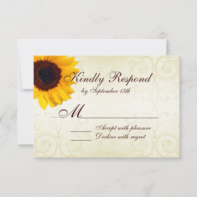 Rustikale Sonnenblumen Wirbel Hochzeit RSVP-Karte RSVP Karte (Vorderseite)