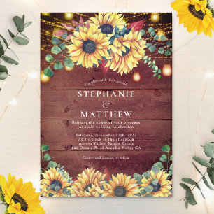 Rustikale Sonnenblumen Wood Mason Jar Lights Hochz Einladung