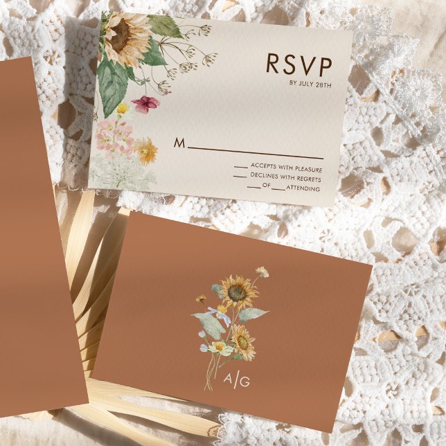 Rustikale Sonnenblumenbeige - RSVP Response Card Karte (Von Creator hochgeladen)