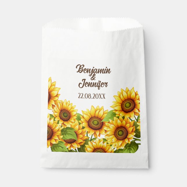 Rustikale Sonnenblumenbeutel für Gastgeschenke Hoc Geschenktütchen (Vorderseite)