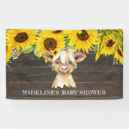 Rustikale Sonnenblumenblume Hochland Kuh Babydusch Banner