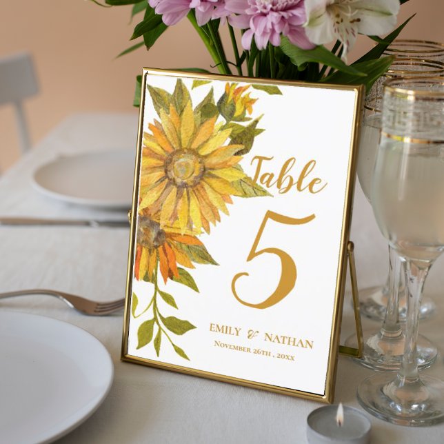 Rustikale Sonnenblumenblume Hochzeitsstimmung Tisc Dankeskarte (Rustic Sunflower Floral Wedding Table Number)