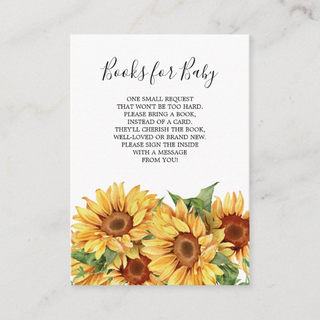 Rustikale Sonnenblumenbücher für Babykarten Begleitkarte (Vorderseite)