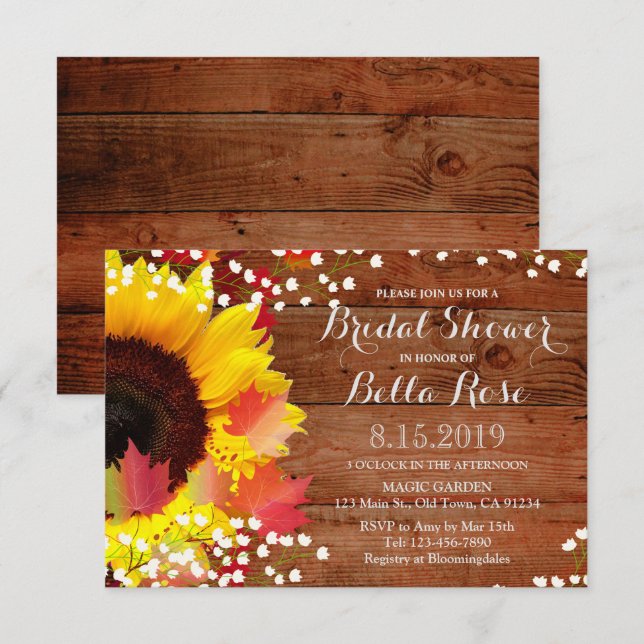 Rustikale Sonnenblumendusche Einladung (Vorne/Hinten)