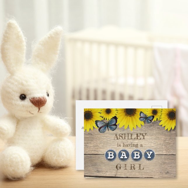 Rustikale Sonnenblumendusche Einladung | Mädchen Postkarte (Von Creator hochgeladen)