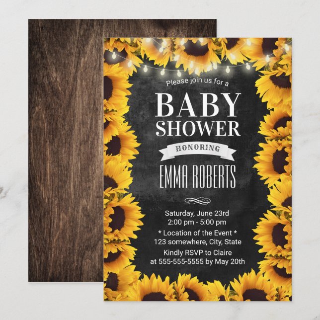 Rustikale Sonnenblumendusche mit Blumenkhalle Baby Einladung (Vorne/Hinten)