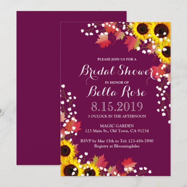 Rustikale Sonnenblumenfallen-Brautparty-Karten Einladung (Vorne/Hinten)