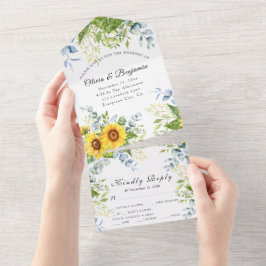 Rustikale Sonnenblumengrün Kalligrafie UAWG Weddin All In One Einladung