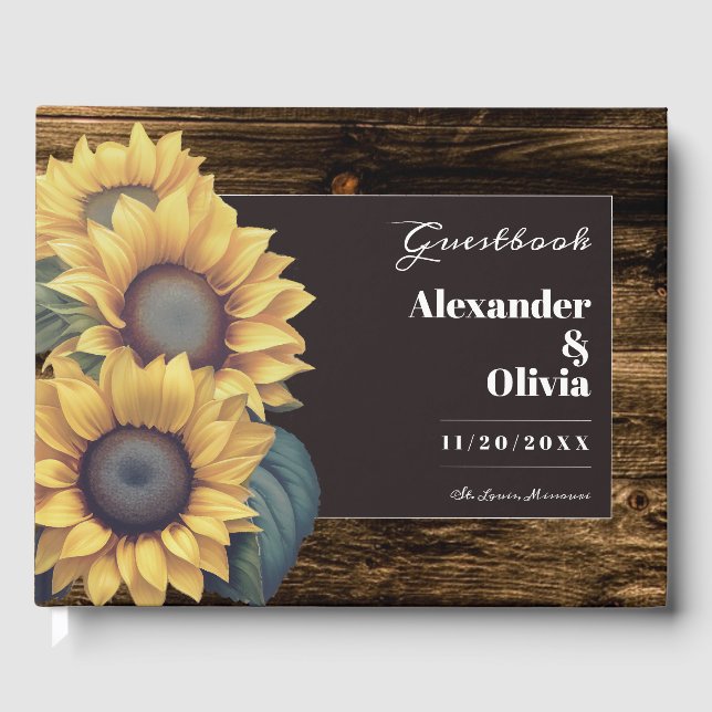 Rustikale Sonnenblumenhochzeit Gästebuch (Vorderseite)