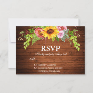 Rustikale Sonnenblumenhochzeit RSVP Karte