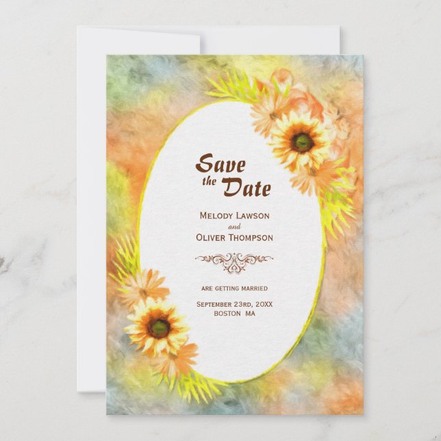 Rustikale Sonnenblumenhochzeit Save The Date (Vorderseite)