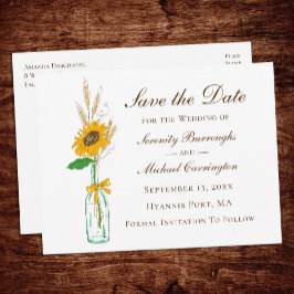 Rustikale Sonnenblumenhochzeit Save the Date Postkarte
