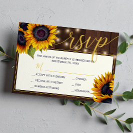 Rustikale Sonnenblumenkerzenleuchten mit Holzverhe RSVP Karte