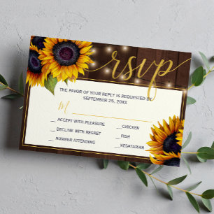 Rustikale Sonnenblumenkerzenleuchten mit Holzverhe RSVP Karte
