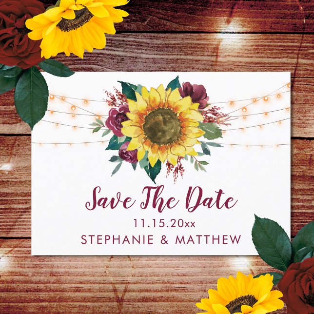 Rustikale Sonnenblumenleuchten heiraten das Datum Save The Date (Von Creator hochgeladen)