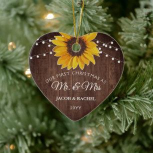 Rustikale Sonnenblumenlichter Erstes Weihnachten H Keramik Ornament