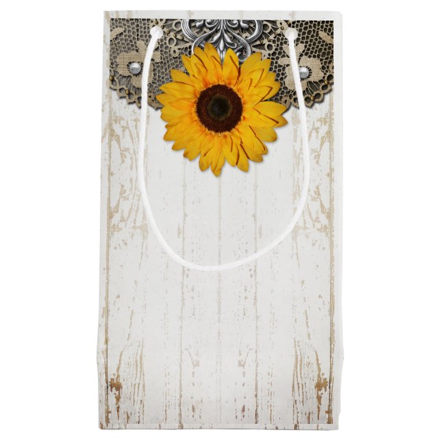 Rustikale Sonnenblumenmatte & Burlap-Geschenktasch Kleine Geschenktüte (Vorderseite)
