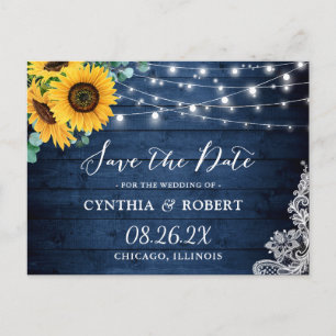 Rustikale Sonnenblumensäulenleuchten Save the Date Postkarte