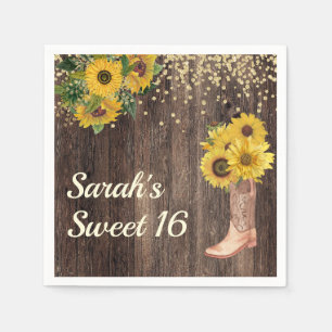 Rustikale Sonnenblumenstiefel Glitzer Sweet 16 Bir Serviette
