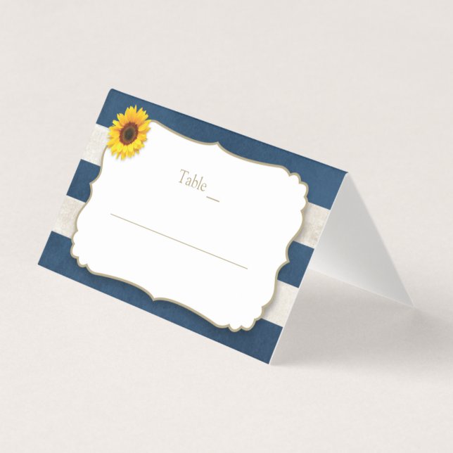 Rustikale Sonnenblumenstreifen Navy Blue Platzkart Visitenkarten (Vorderseite)