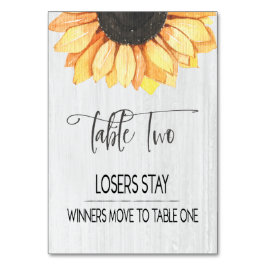 Rustikale Sonnenblumentisch Zwei Bunco-Tischnummer Tischnummer