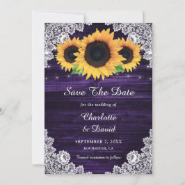 Rustikale Sonnenblumenzunge Lila Hochzeit Save The Date