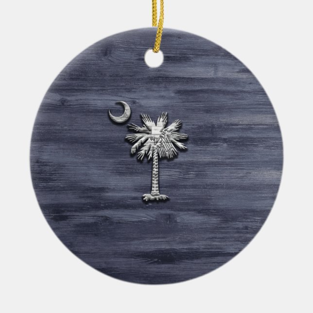 Rustikale South Carolina Palmetto und Moon Keramik Ornament (Vorne)