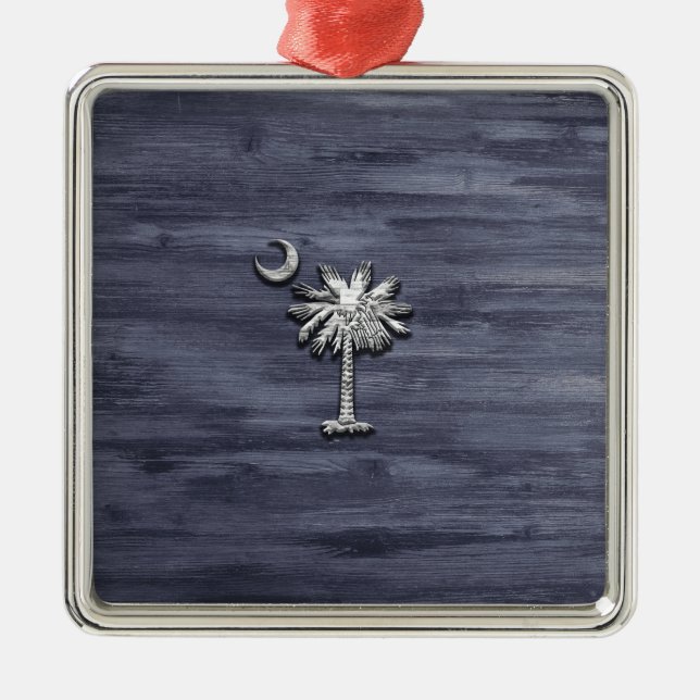 Rustikale South Carolina Palmetto und Moon Ornament Aus Metall (Vorne)