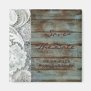 rustikale Spitzen aquamarinen Stallholz Hochzeit s Magnet