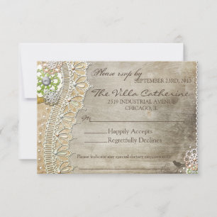 Rustikale Spitzen bedrückte Hochzeitsempfang UAWG RSVP Karte