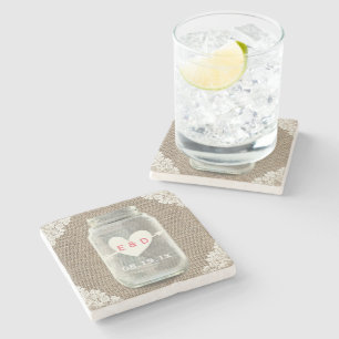 Rustikale Spitzen & Burlap Mason Jar Wedding Steinuntersetzer