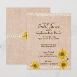 Rustikale Spitzen- & Burlap Sonnenblumen Brautpart Einladung