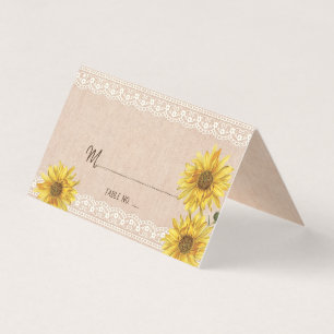 Rustikale Spitzen & Burlap Sonnenblumen Hochzeitst Visitenkarten