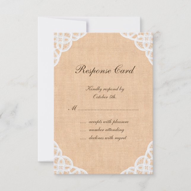 Rustikale Spitzen & Burlap-UAWG RSVP Karte (Vorderseite)