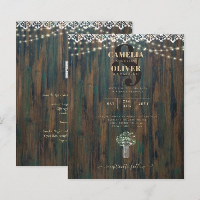 Rustikale Spitzen Gypsophila Lights Mason Jar Wedd (Vorne/Hinten)