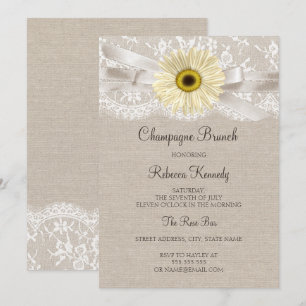 Rustikale Spitzen Sonnenblumen Brautparty Brunch l Einladung